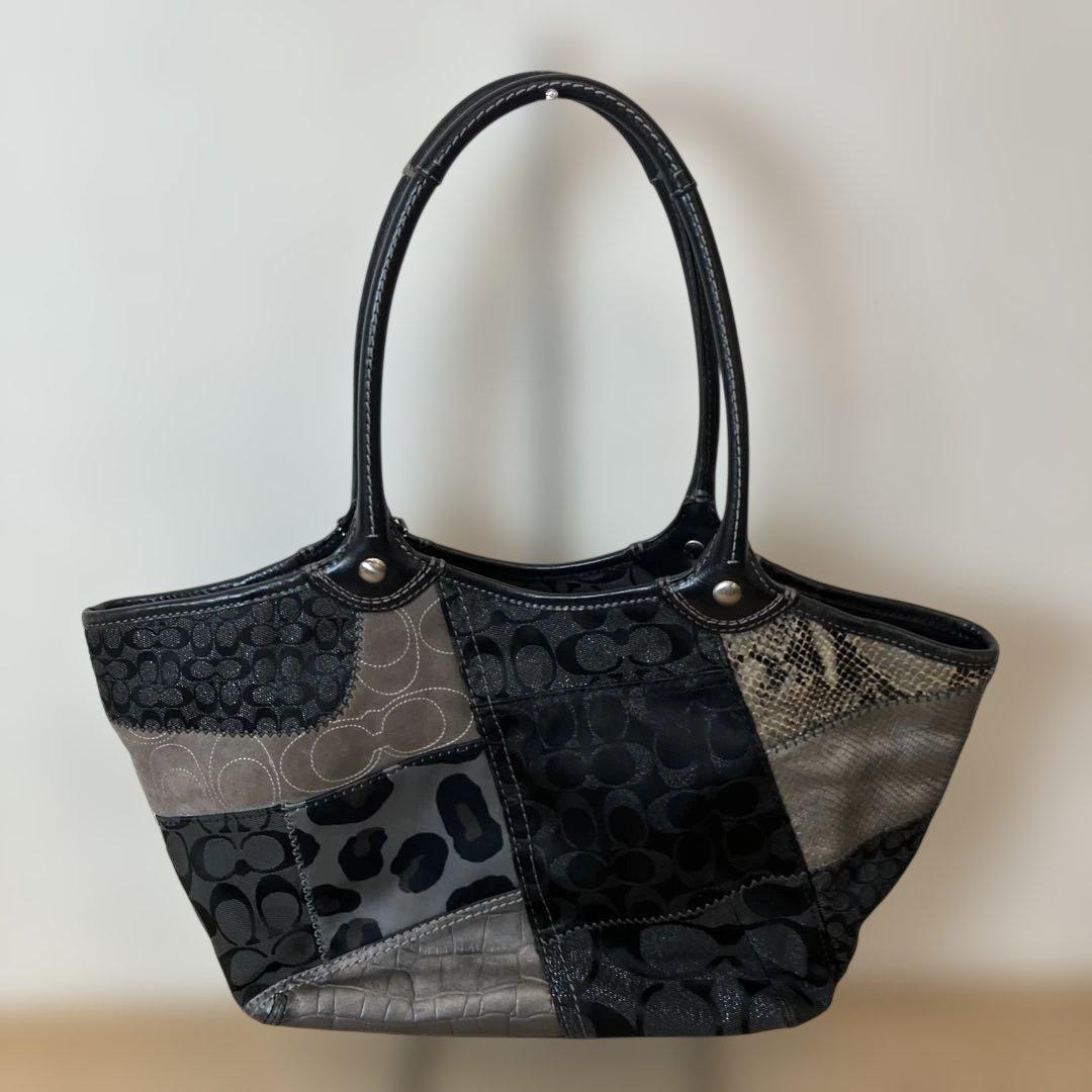 COACH パッチワーク レザー トートバッグ ブラック 保存袋付き
