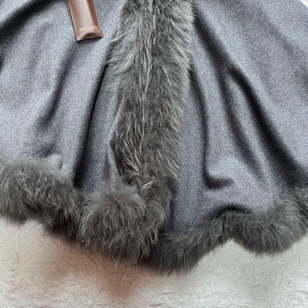 タグ付き 未使用品 バルマン カシミヤフードポンチョ フォックスファー 上質感