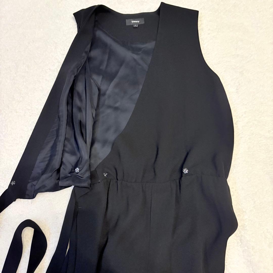 美品✨セオリー オールインワン クレープ カシュクール ウエストリボン 黒