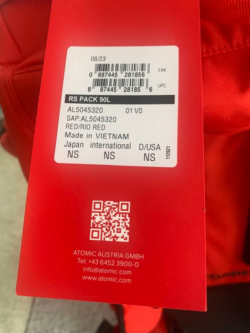 未使用品ATOMIC バックパック レッド　90L