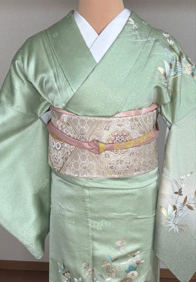 新春特別価格♦️4点フルセット　正絹　訪問着　袋帯　帯揚げ　帯締め