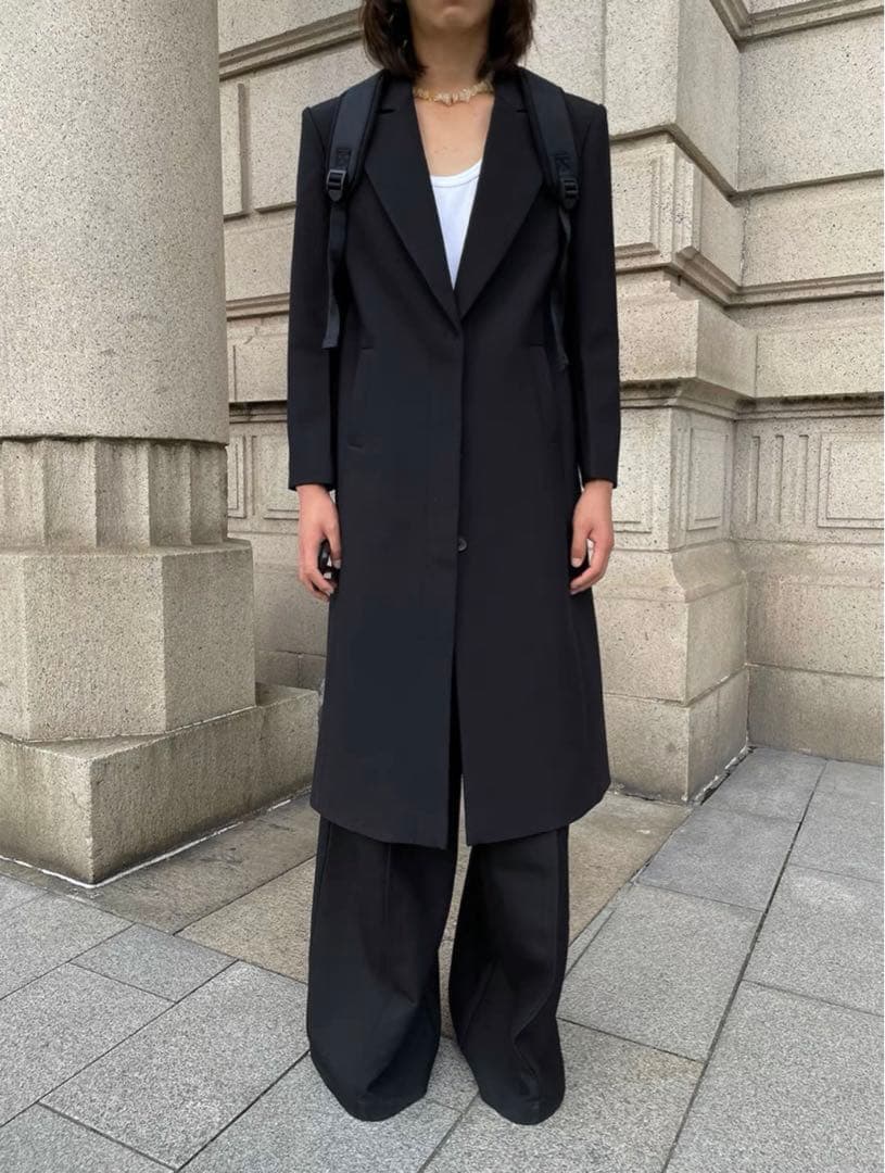 Fax copy express ブラックマキシ丈コートロングコート