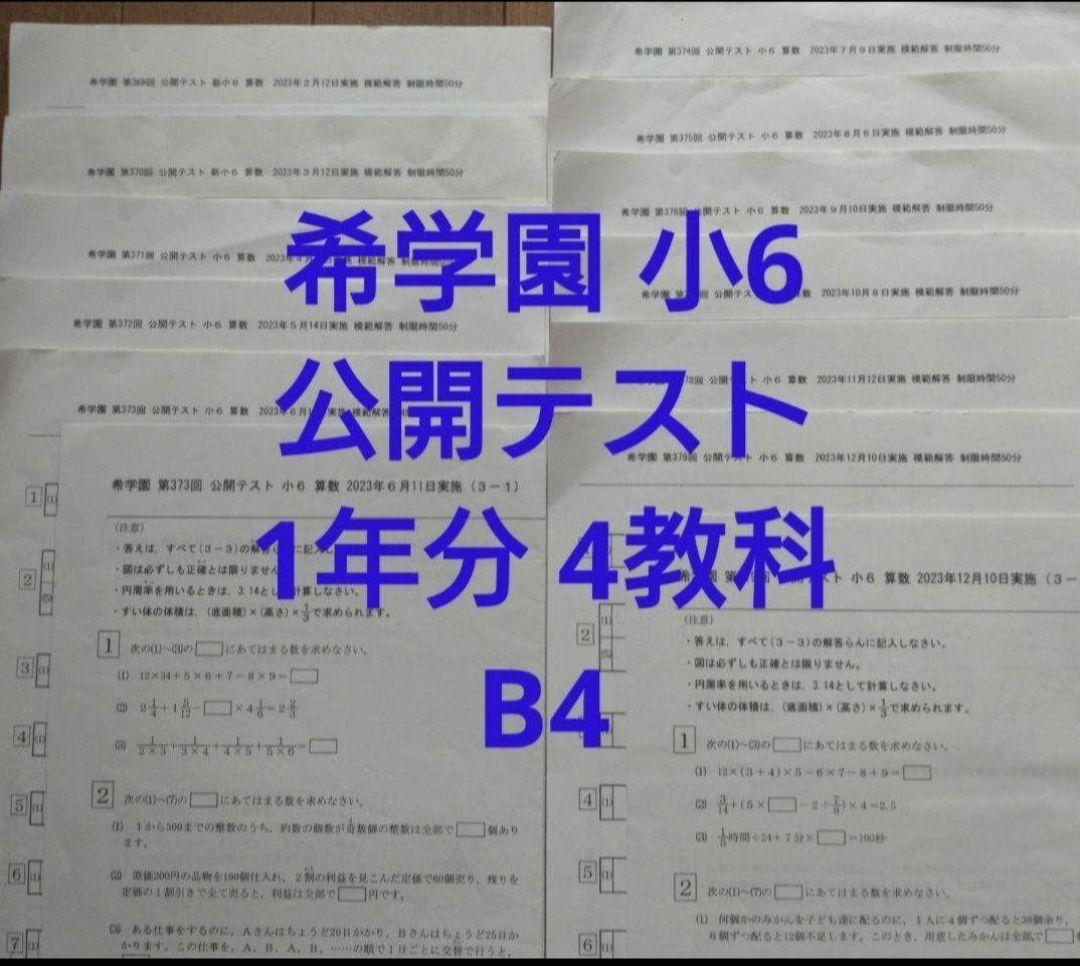 希学園 小6 公開テスト国算理社 4科目1年11回分解説解答付