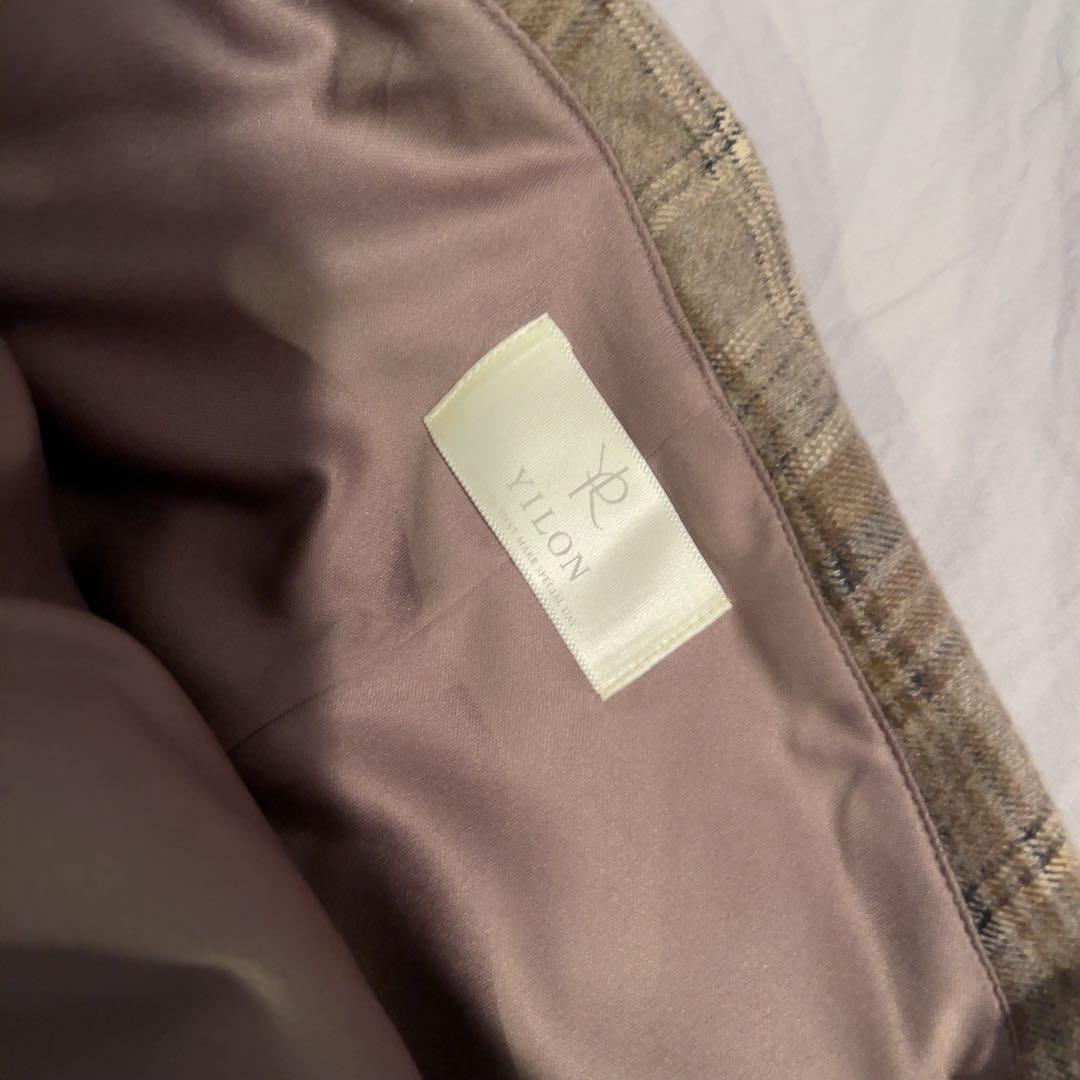 Yilon オフショルダー チェック柄 ワンピース イロン ブラウン