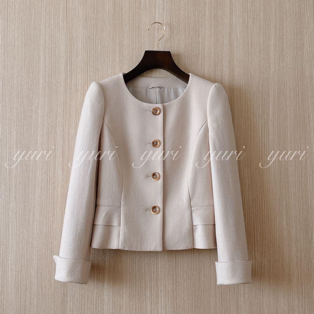 【935】アナイ　ウールペプラムノーカラージャケット　ライトベージュ　36