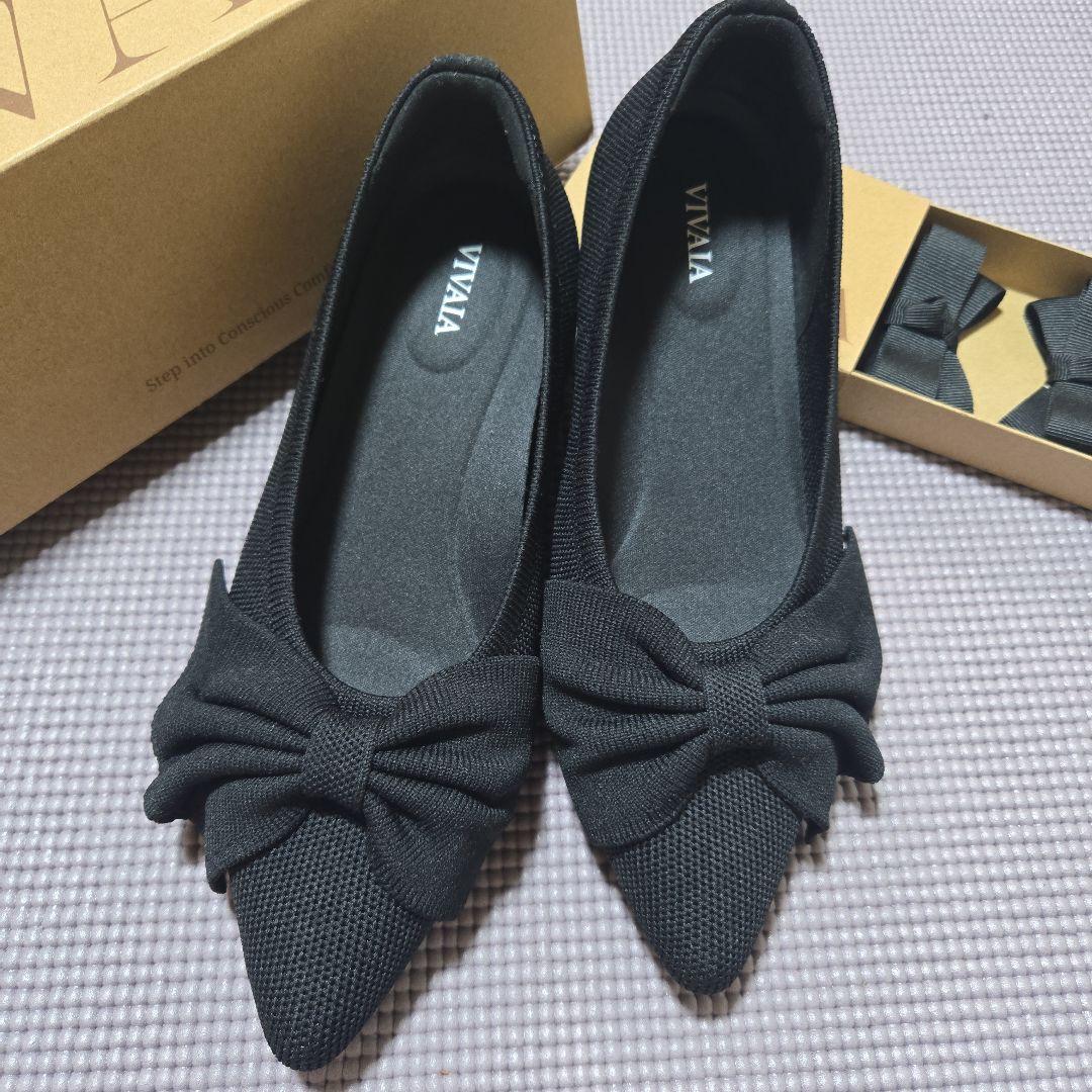 VIVAIA　ヴィヴァイア　ブラック37　リボンフラットシューズ