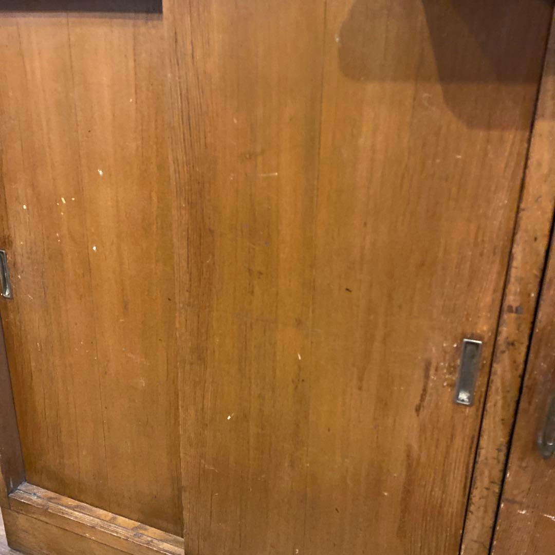 無垢材　モールガラス　水屋箪笥　昭和レトロ