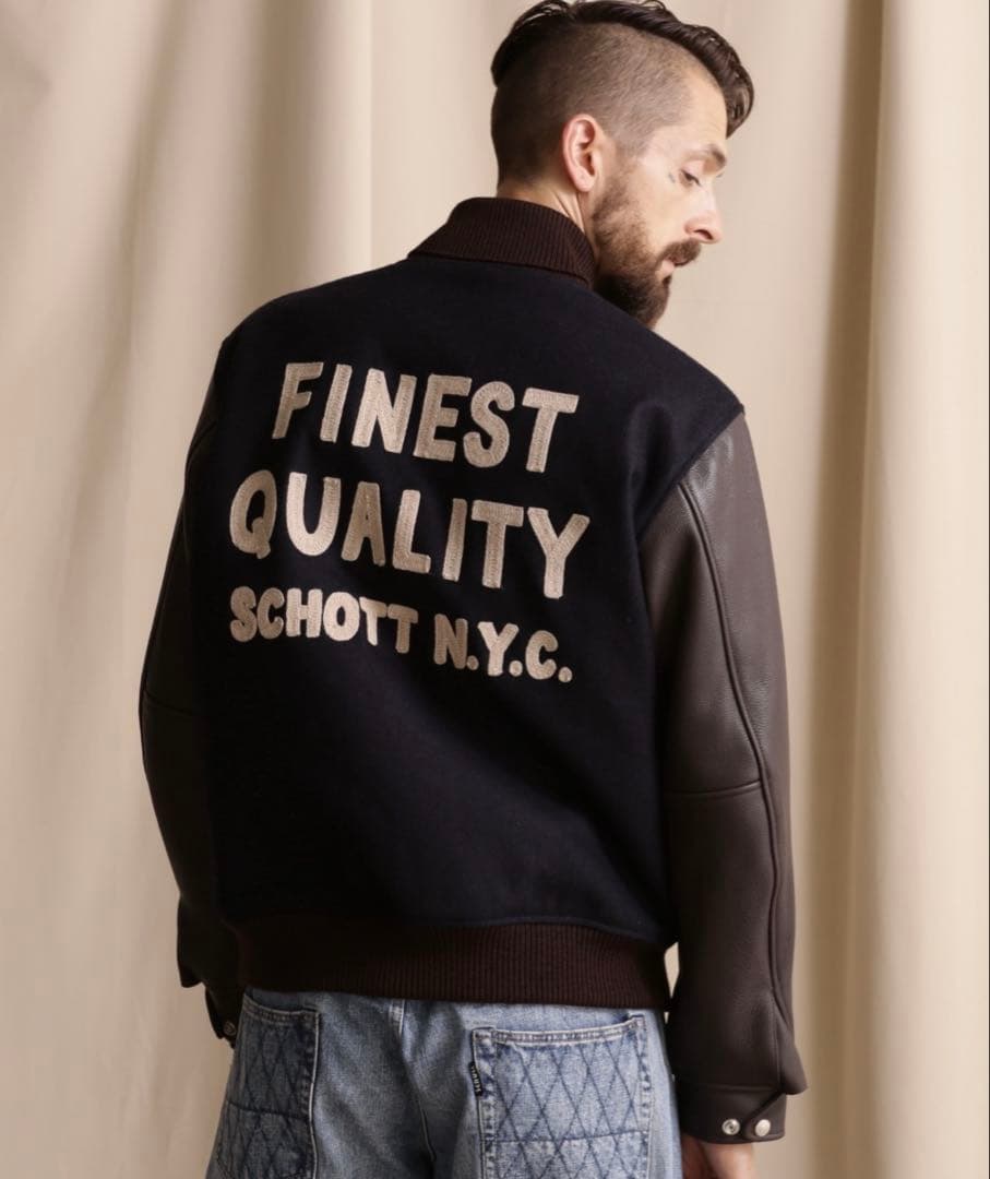 ス*ん様 「タグ付き新品」 Schott × SKOOKUM レザースタジャン