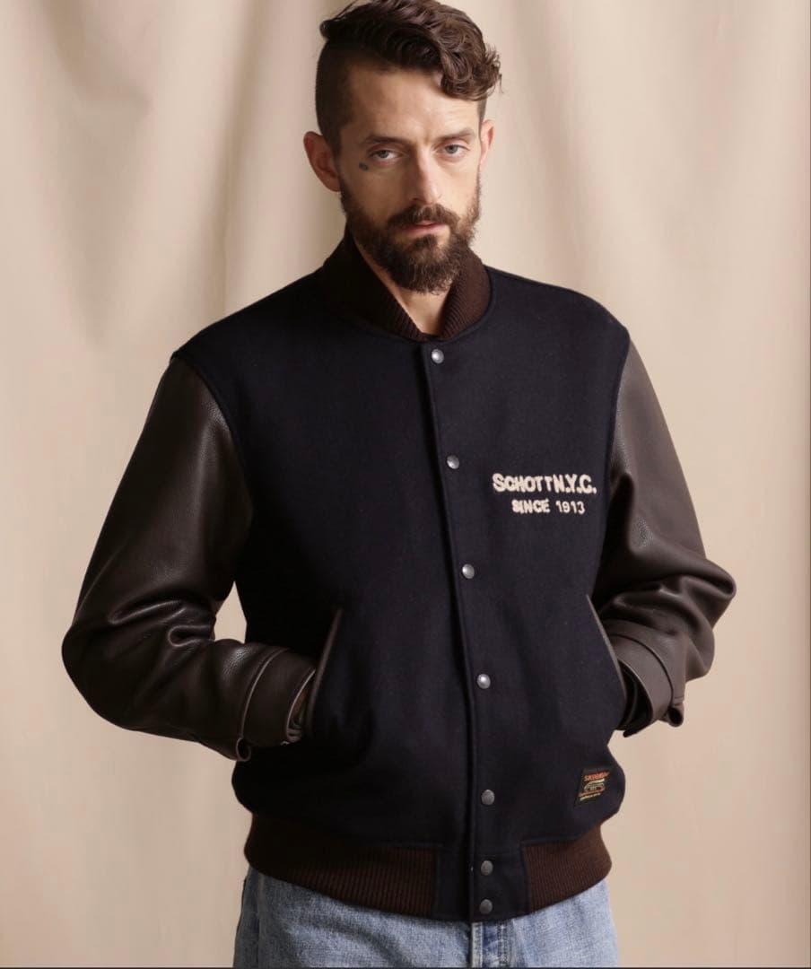 ス*ん様 「タグ付き新品」 Schott × SKOOKUM レザースタジャン