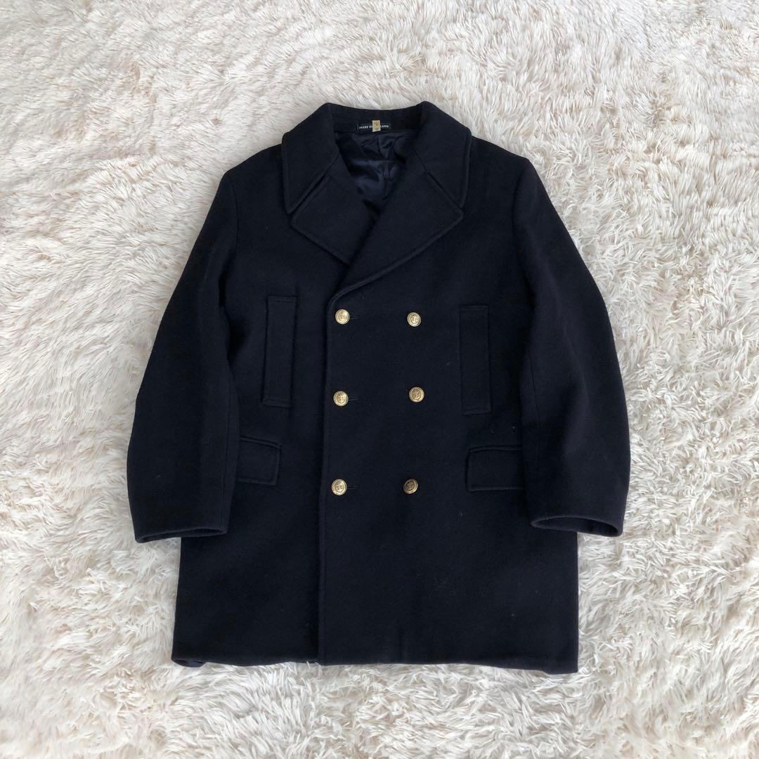 イギリス製　トラヤ　カシミヤ混ウールピーコート　ネイビー　TORAYA