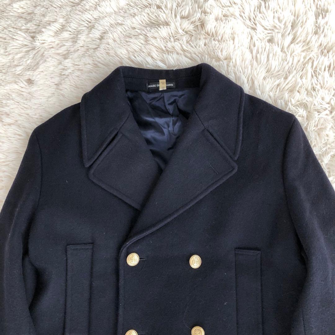 イギリス製　トラヤ　カシミヤ混ウールピーコート　ネイビー　TORAYA