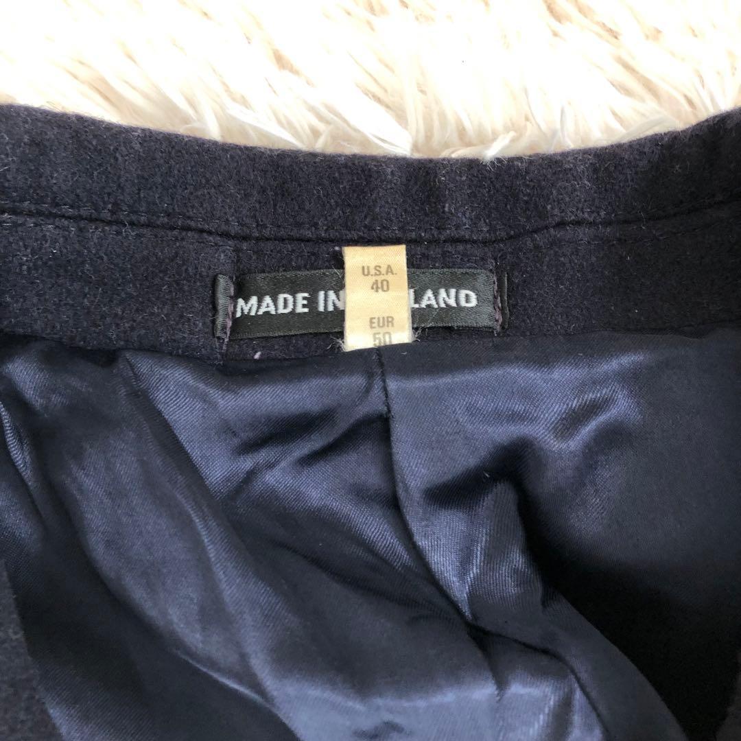 イギリス製　トラヤ　カシミヤ混ウールピーコート　ネイビー　TORAYA