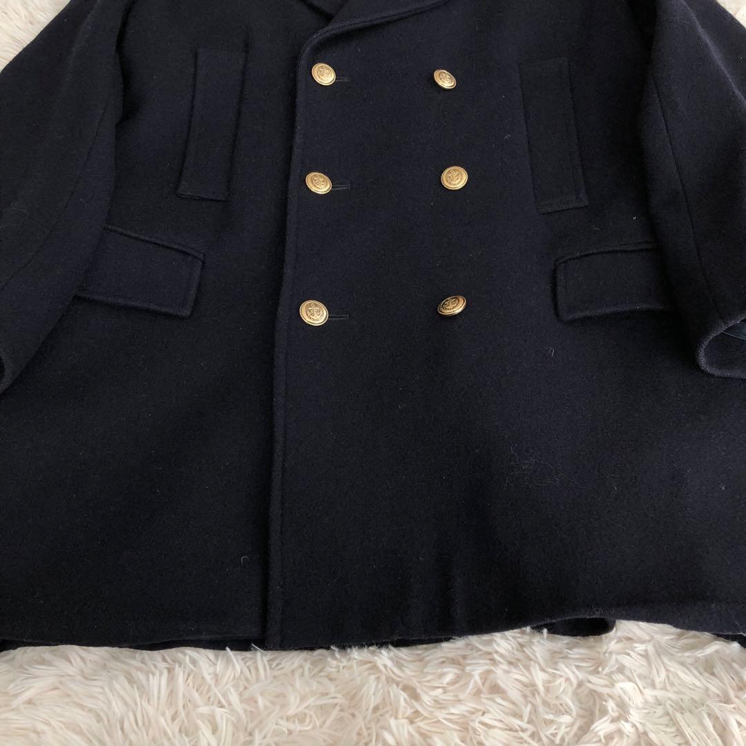 イギリス製　トラヤ　カシミヤ混ウールピーコート　ネイビー　TORAYA