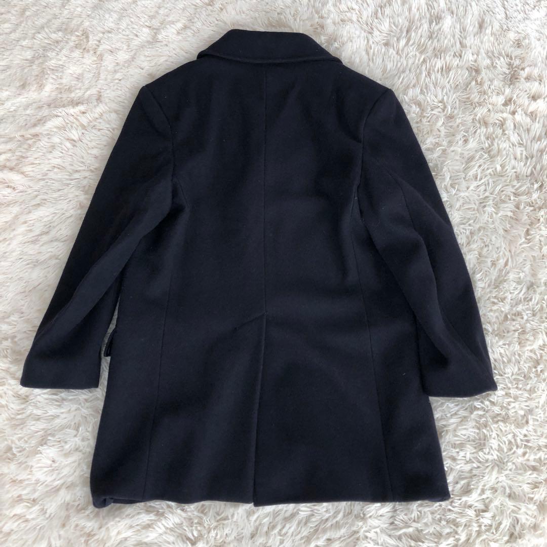 イギリス製　トラヤ　カシミヤ混ウールピーコート　ネイビー　TORAYA