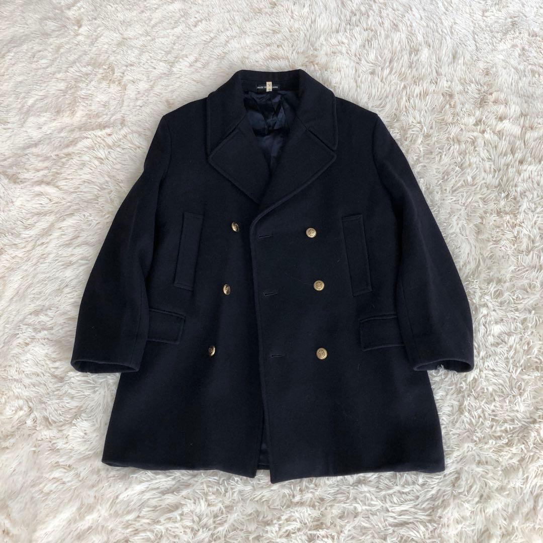 イギリス製　トラヤ　カシミヤ混ウールピーコート　ネイビー　TORAYA