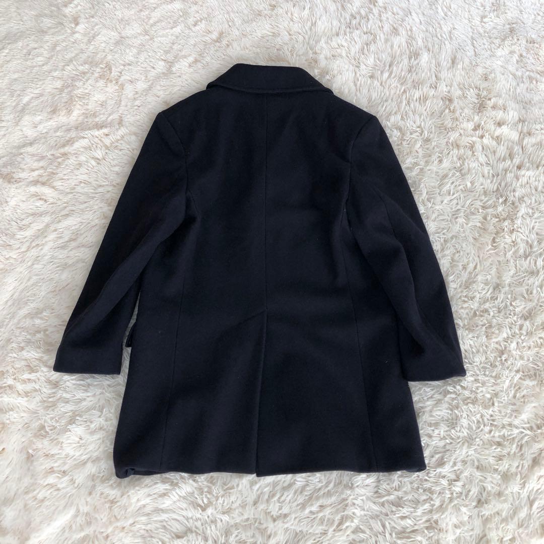イギリス製　トラヤ　カシミヤ混ウールピーコート　ネイビー　TORAYA