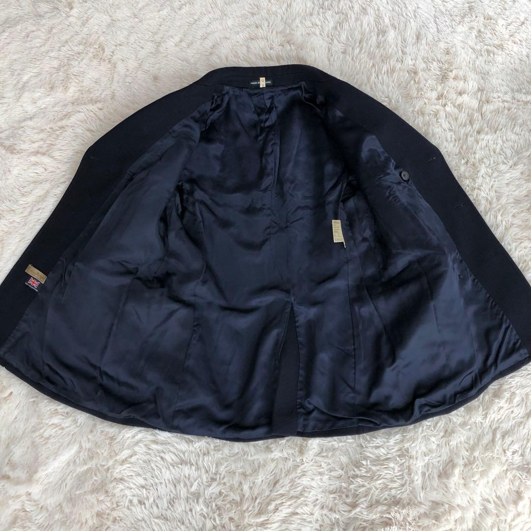 イギリス製　トラヤ　カシミヤ混ウールピーコート　ネイビー　TORAYA