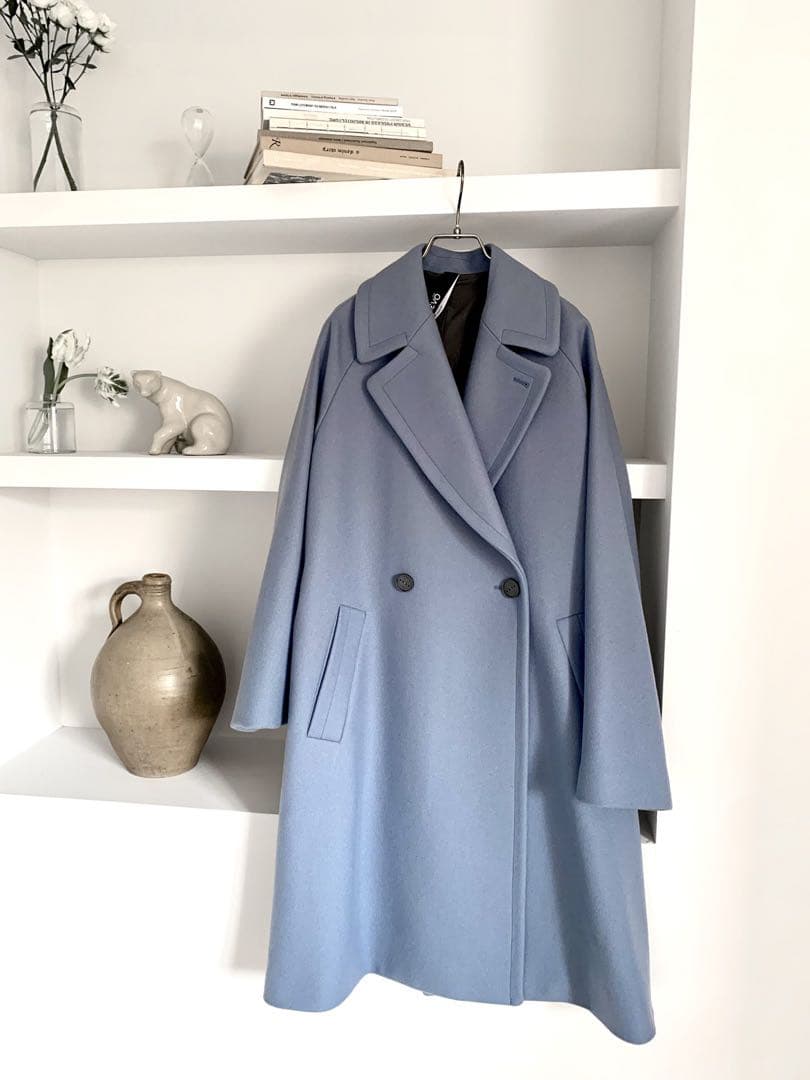 hevo ✴︎ブルー ダブルブレストコート✴︎ベルト付き