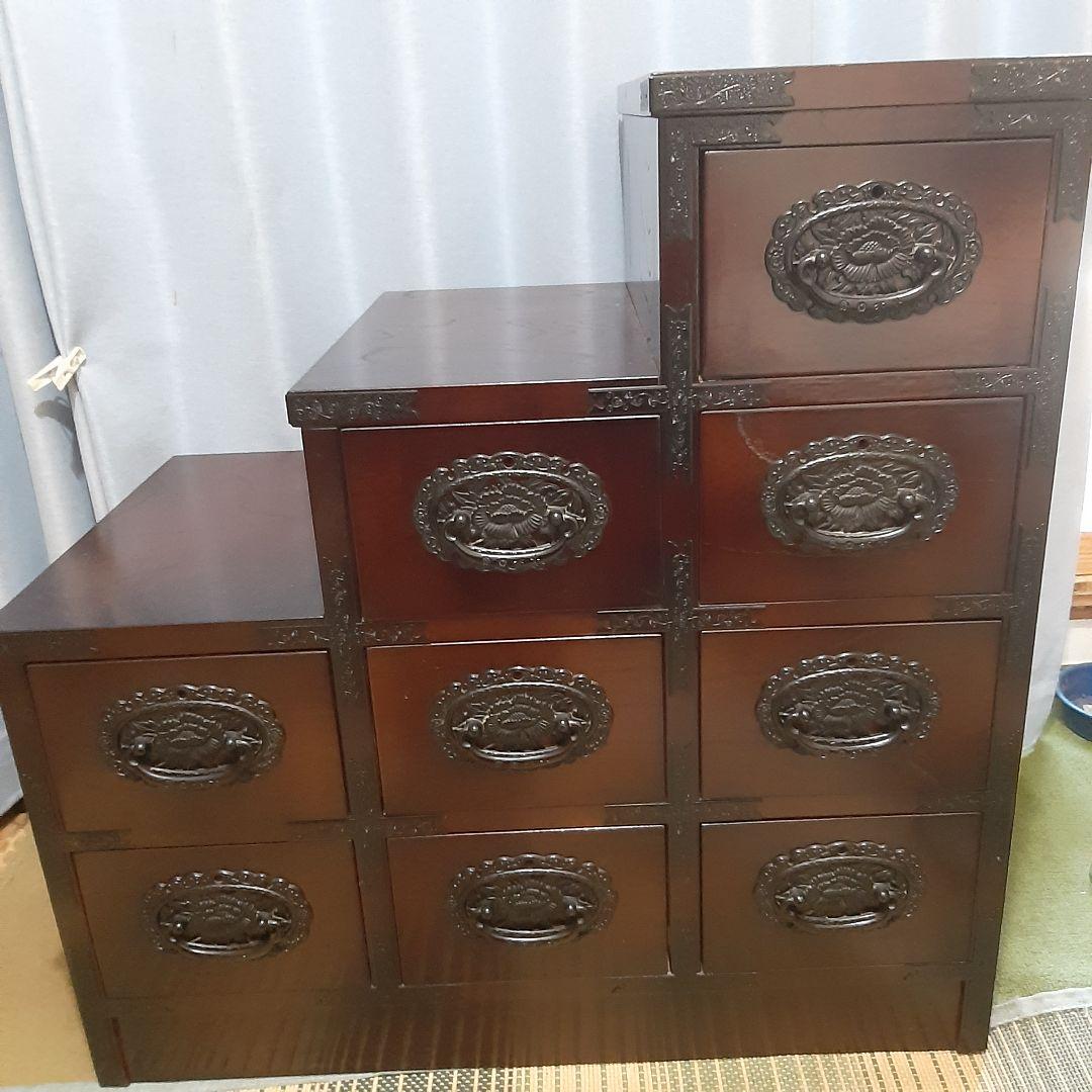 希少 アンティーク 階段 箪笥 引き出し鍵付き 74×76×45 右上がり