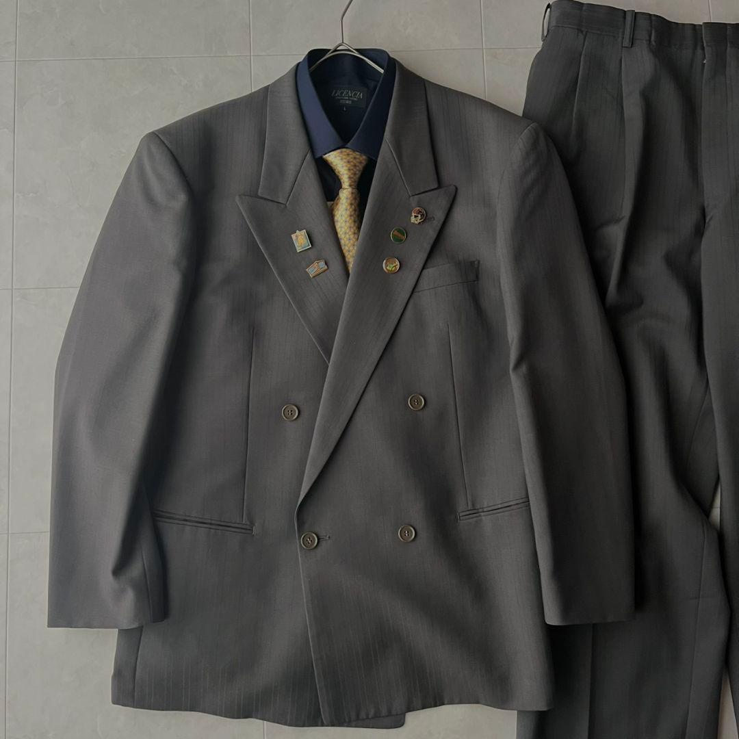 極上ウール D'URBANダブルブレストスーツ 豪華5点セット ピンズ