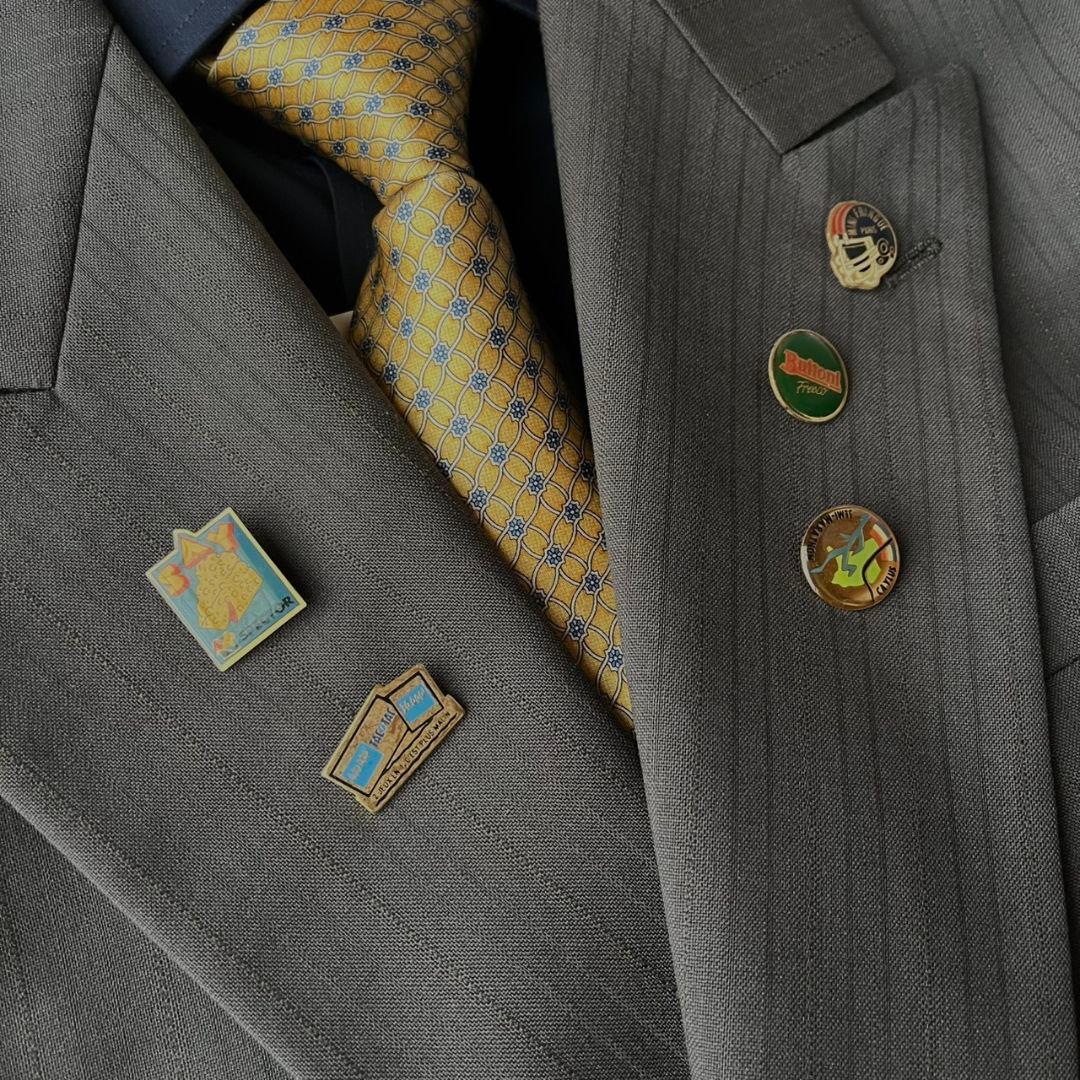 極上ウール D'URBANダブルブレストスーツ 豪華5点セット ピンズ