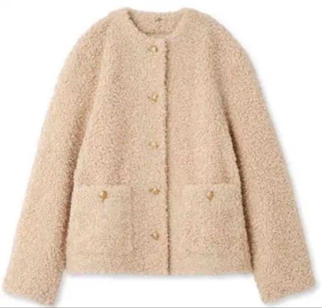 Mila Owen 金釦ノーカラーコンパクトボアジャケット