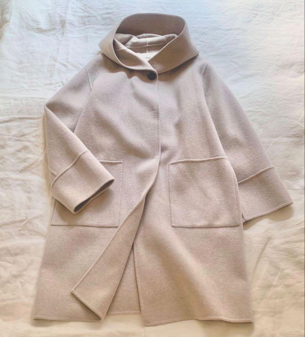 IENA フード付きベージュロングコート