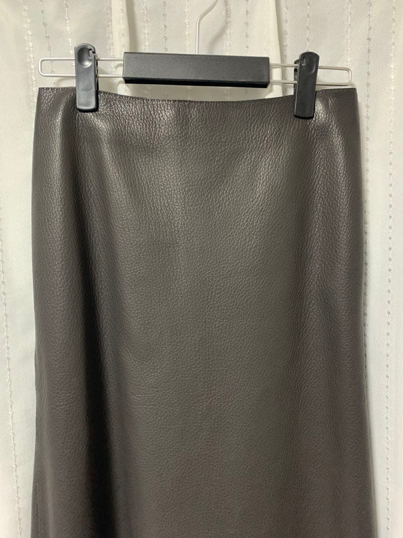 エルメス HERMES ダークブラウン ディアスキンレザー フレアスカート