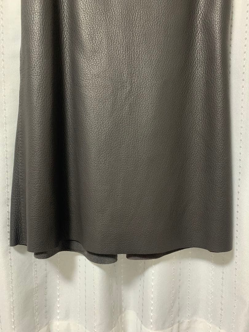 エルメス HERMES ダークブラウン ディアスキンレザー フレアスカート