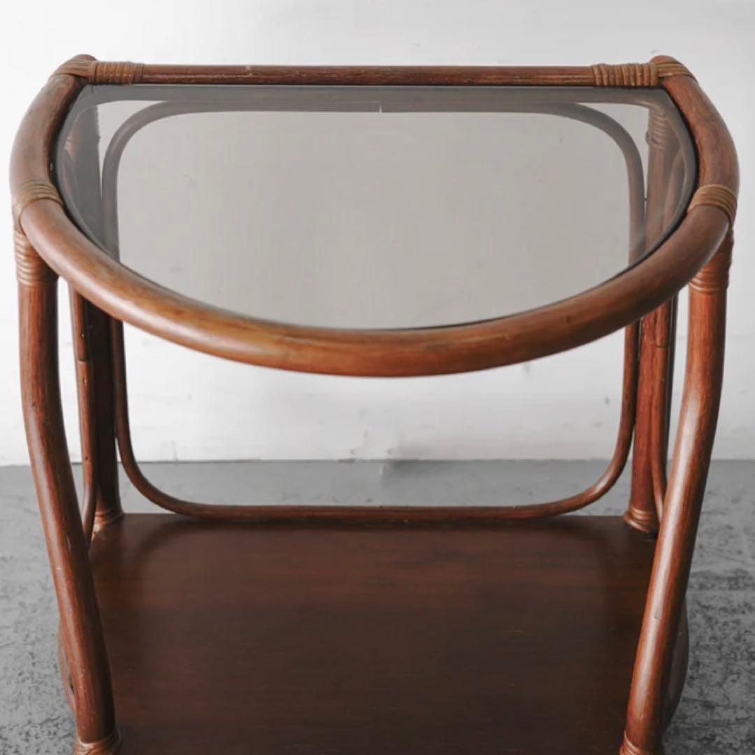 ヴィンテージ　サイドテーブル　シャークアタック　ガラス　コーヒーテーブル　ラタン