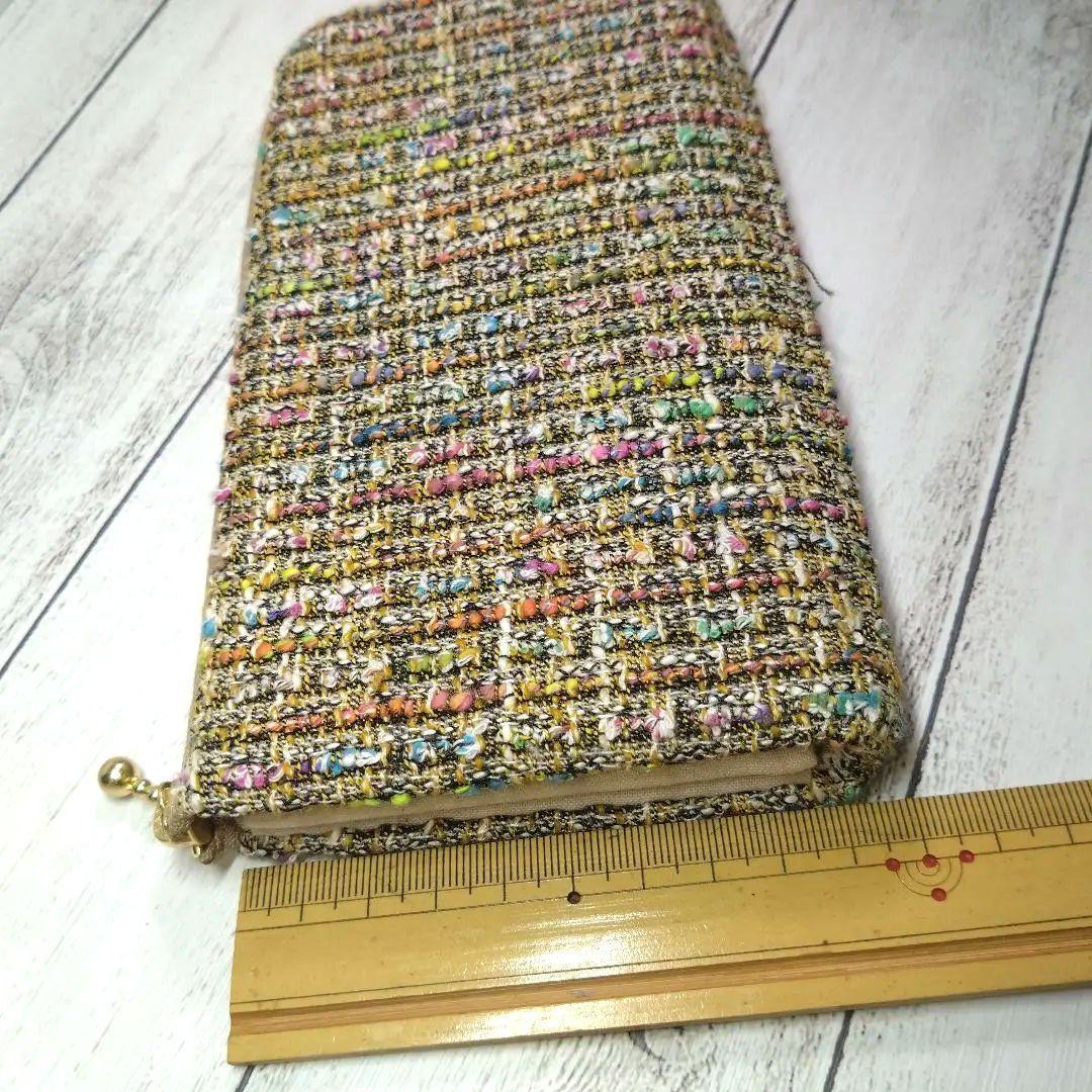 L字ファスナー長財布、ハンドメイド、帆布モカ、ファンシーツイード