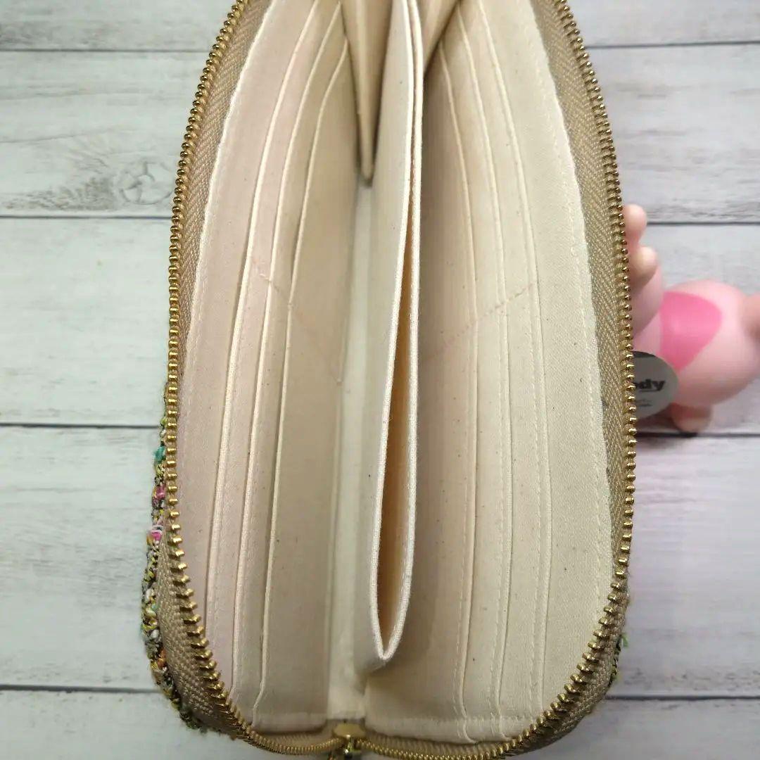 L字ファスナー長財布、ハンドメイド、帆布モカ、ファンシーツイード