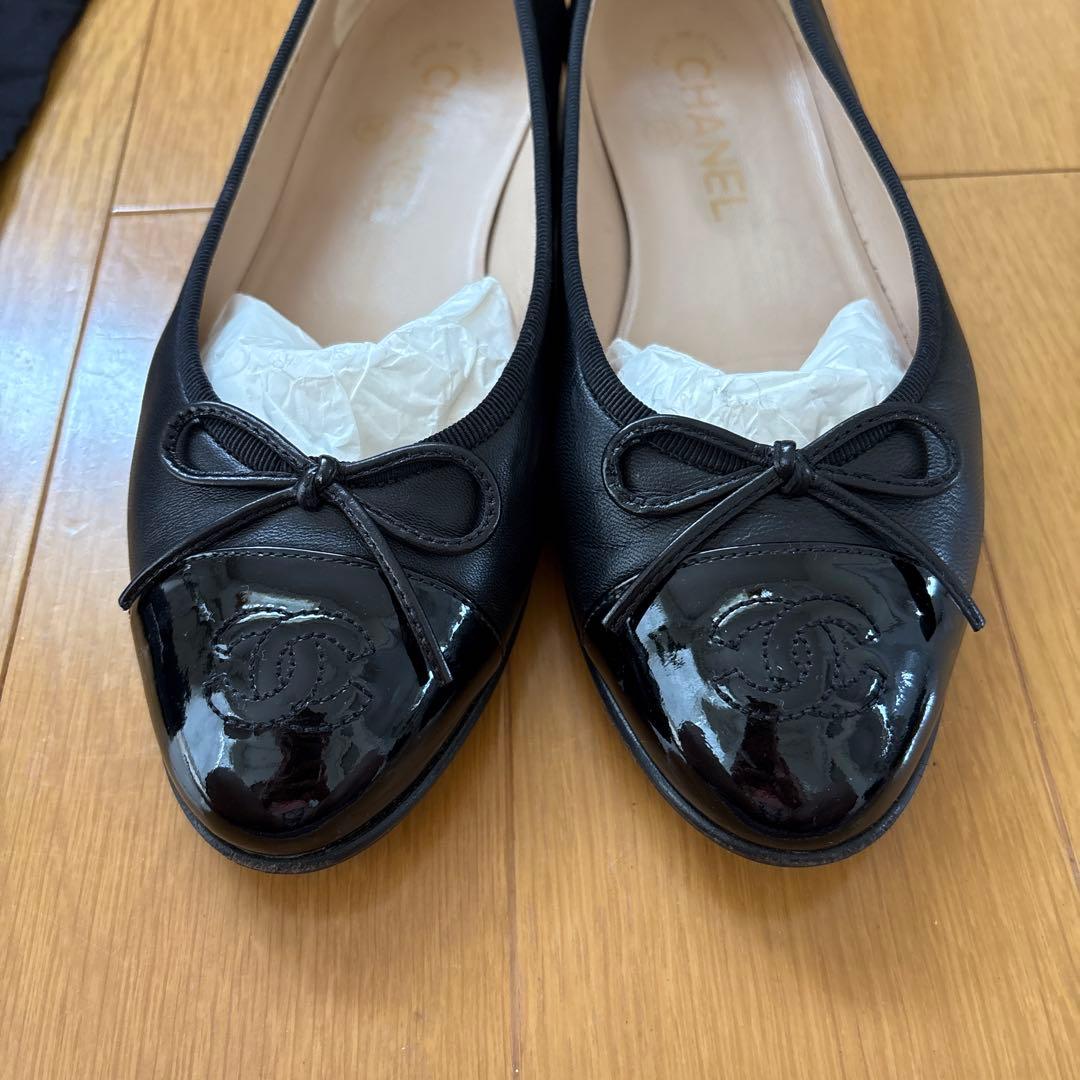 CHANEL バレエフラットシューズ 37.5 ブラック