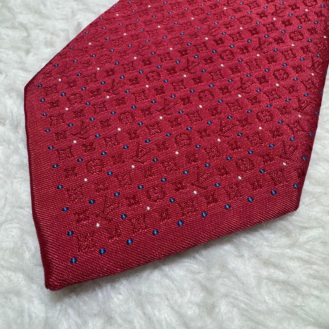 美品！ルイヴィトン 現行　ネクタイ レッド　ドット　モノグラム　クラヴァット