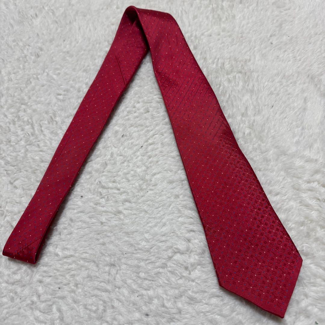 美品！ルイヴィトン 現行　ネクタイ レッド　ドット　モノグラム　クラヴァット
