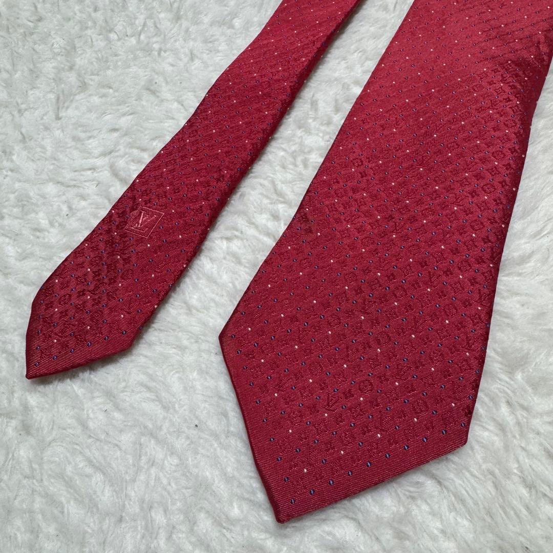 美品！ルイヴィトン 現行　ネクタイ レッド　ドット　モノグラム　クラヴァット