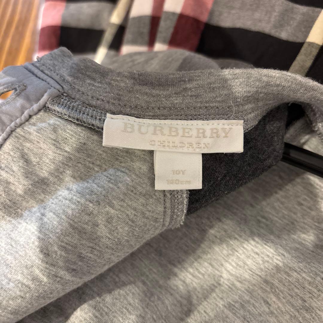 バーバリー チルドレン ワンピース グレー×チェック スウェット切替 140cm