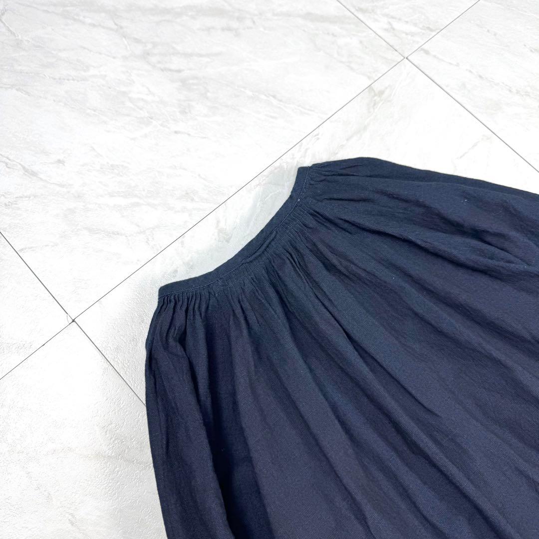 極美品 45R カットワークのチロルドレス インディゴ ロングワンピース