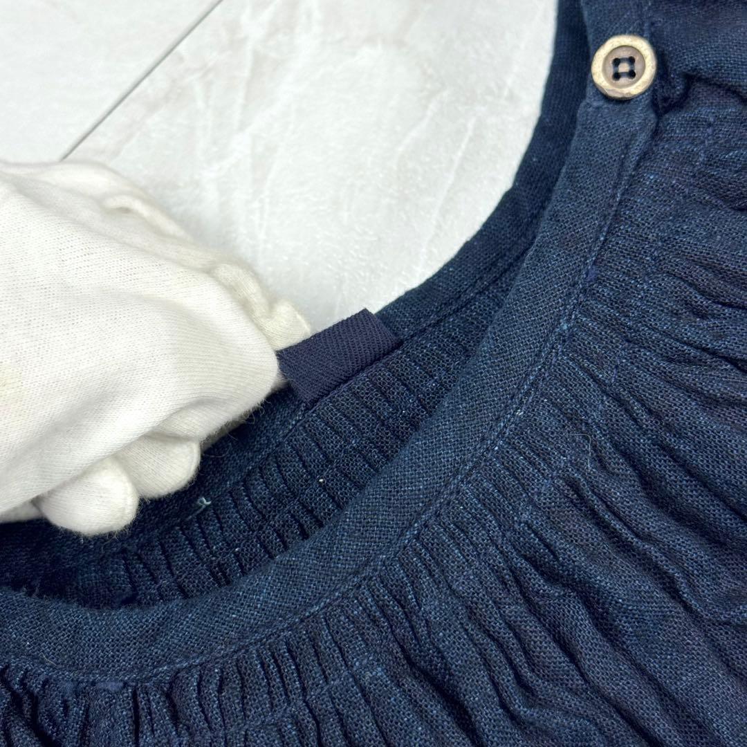 極美品 45R カットワークのチロルドレス インディゴ ロングワンピース