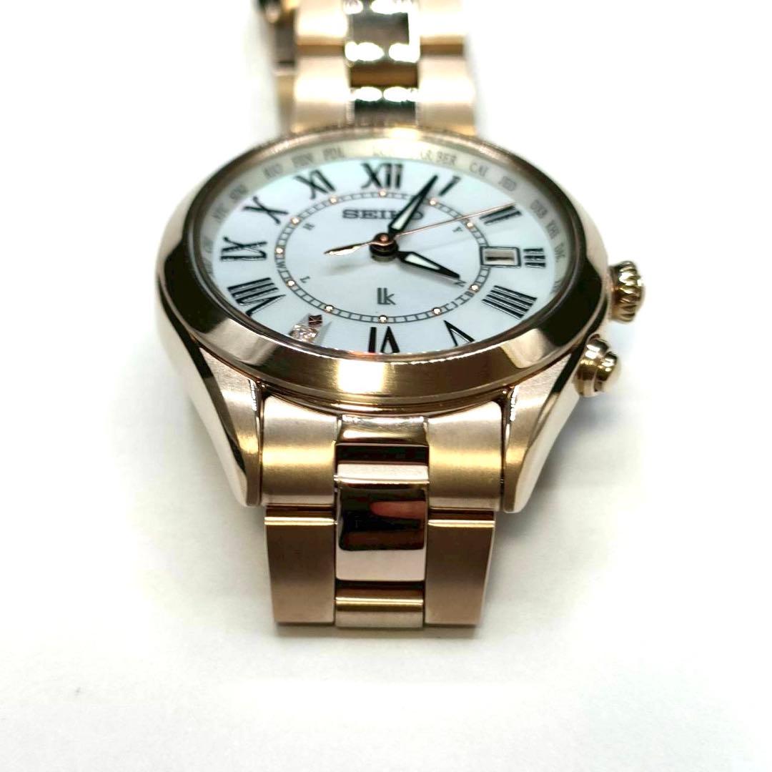 SEIKO✨ルキア ゴールド シェル文字盤 1P ダイヤ ソーラー電波 腕時計