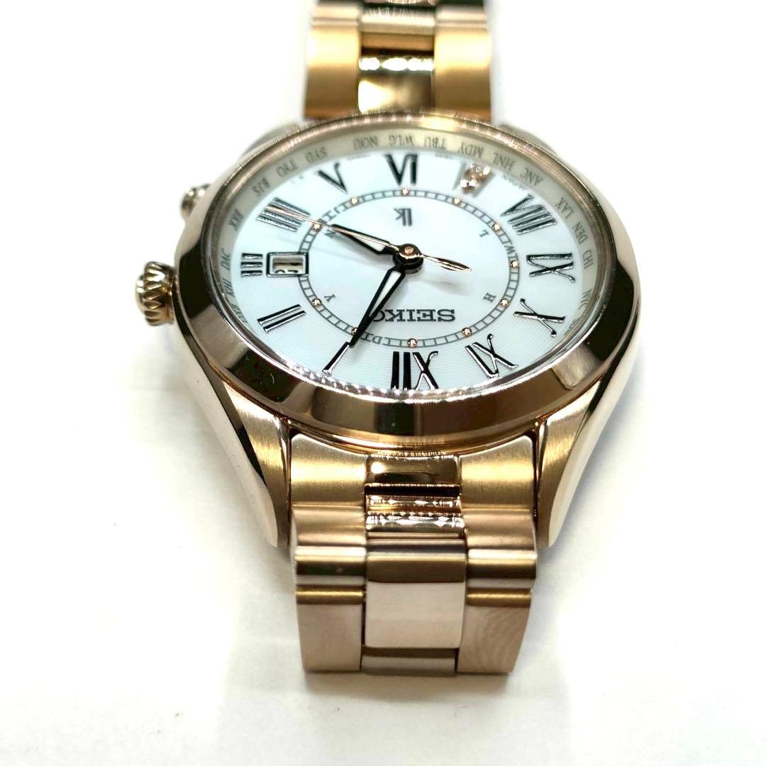 SEIKO✨ルキア ゴールド シェル文字盤 1P ダイヤ ソーラー電波 腕時計