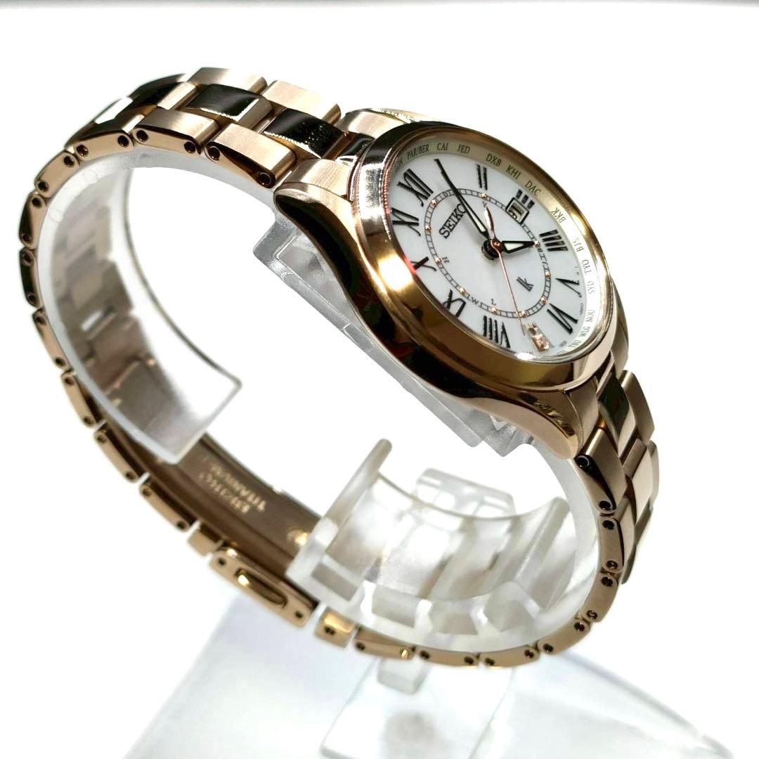 SEIKO✨ルキア ゴールド シェル文字盤 1P ダイヤ ソーラー電波 腕時計