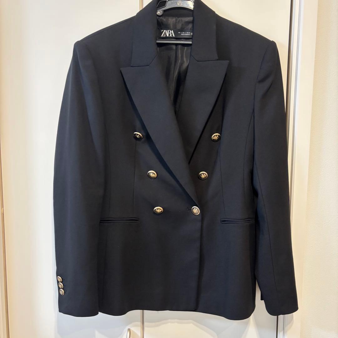 ZARA ダブルブレストブレザー ジャケット 金ボタン 黒 L
