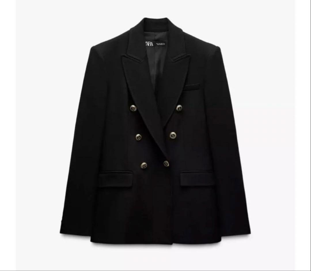 ZARA ダブルブレストブレザー ジャケット 金ボタン 黒 L