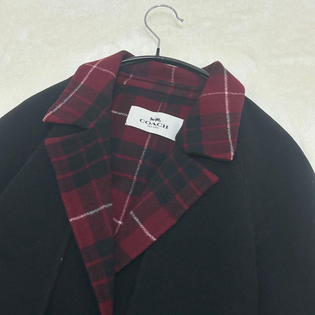【美品】コーチ ダブルフェイス ロングコート ベルト付き ウール M〜Lサイズ