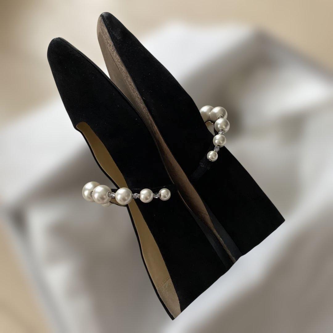 専用です‼️ JIMMY CHOO パール　ブラック フラットシューズ