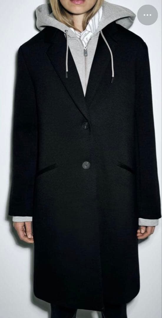 ZARA ブラック　デタッチャブル　フードコントラストコート　サイズ　XS