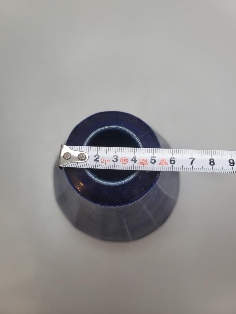 浜田晋作 作 藍釉面取 花瓶 共箱 DT544