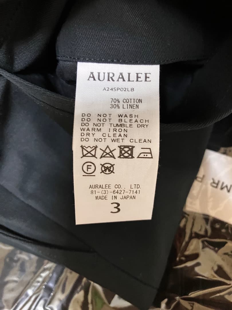 新品 3 auralee 24ss コットンリネンチノショーツ 黒 17937