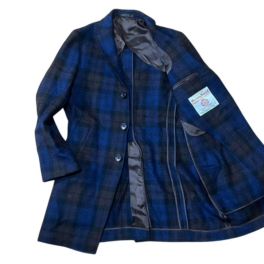 美品 ハリスツイード チェスターコート チェック マルチカラー Sくらい